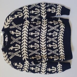 Chunky Hand Knit Sweater Womens M Anchors & X Motif Fisherman Nautical Pirate